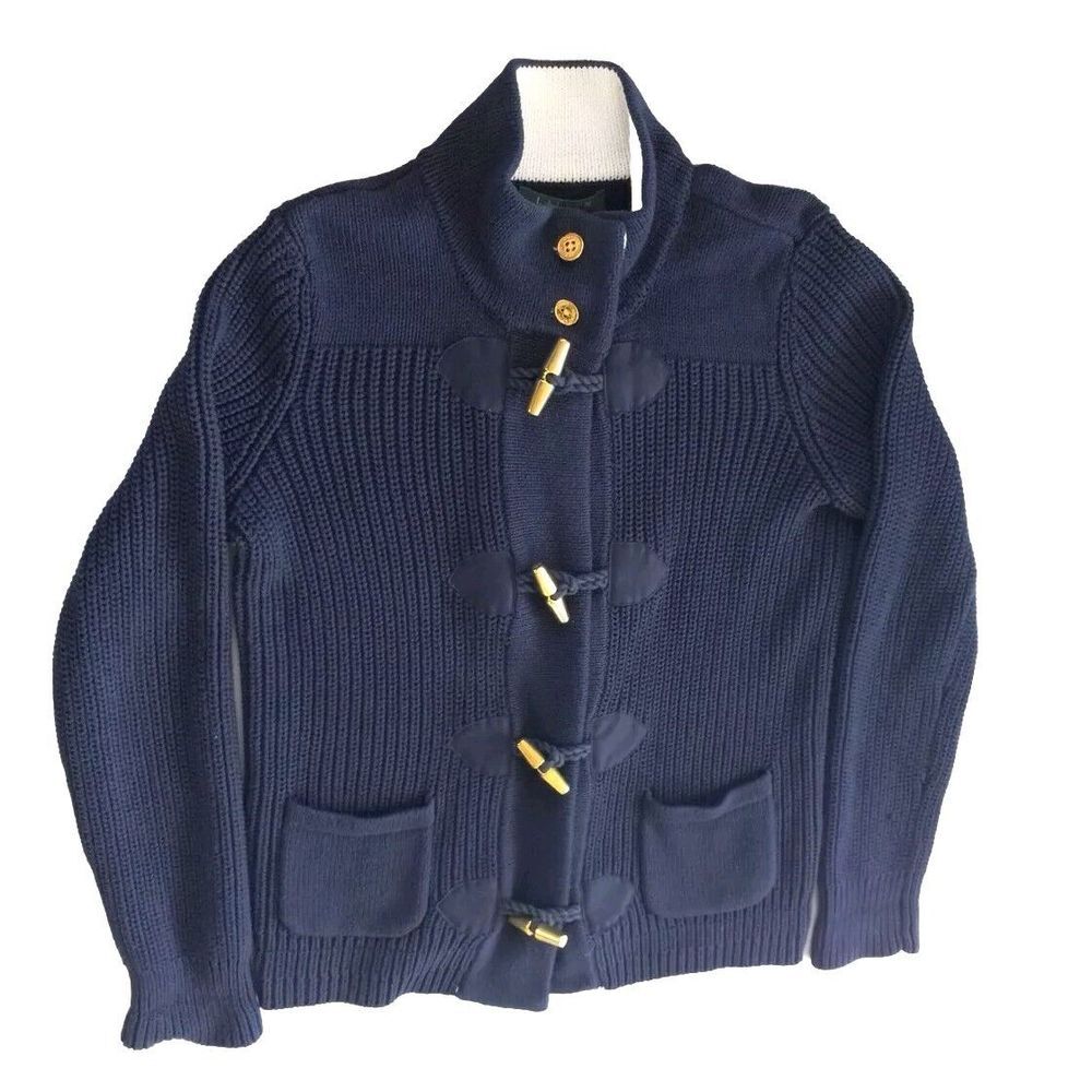 Lauren Ralph RLL Women MP Chunk Knit Golden Buttons LongSleeved Militar Sweater‎